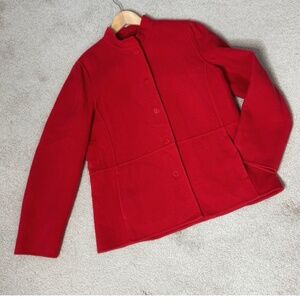 Eileen Fisher Coat Virgin Wool & Cashmere Red Coat Blazer Button Front Pockets